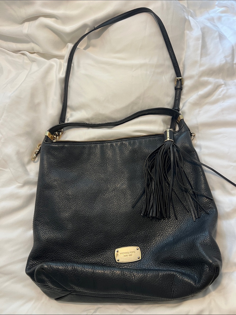 Michael Kors Black Leather Shoulder Bag with Tassel